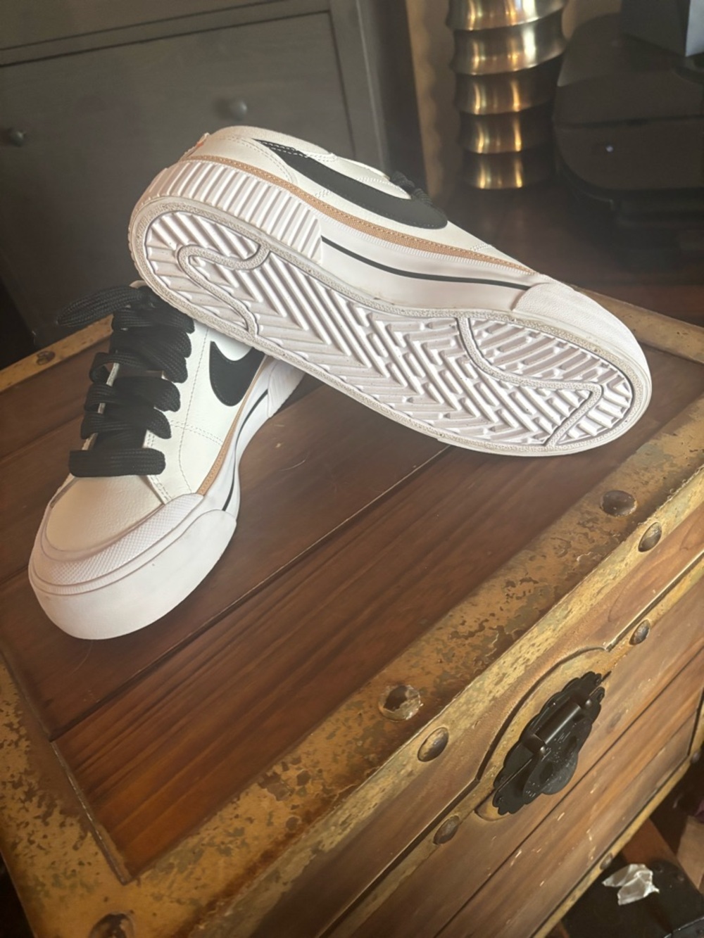 Nike White Sneakers with Black Swoosh and Tan Accent - Picture 4 of 4